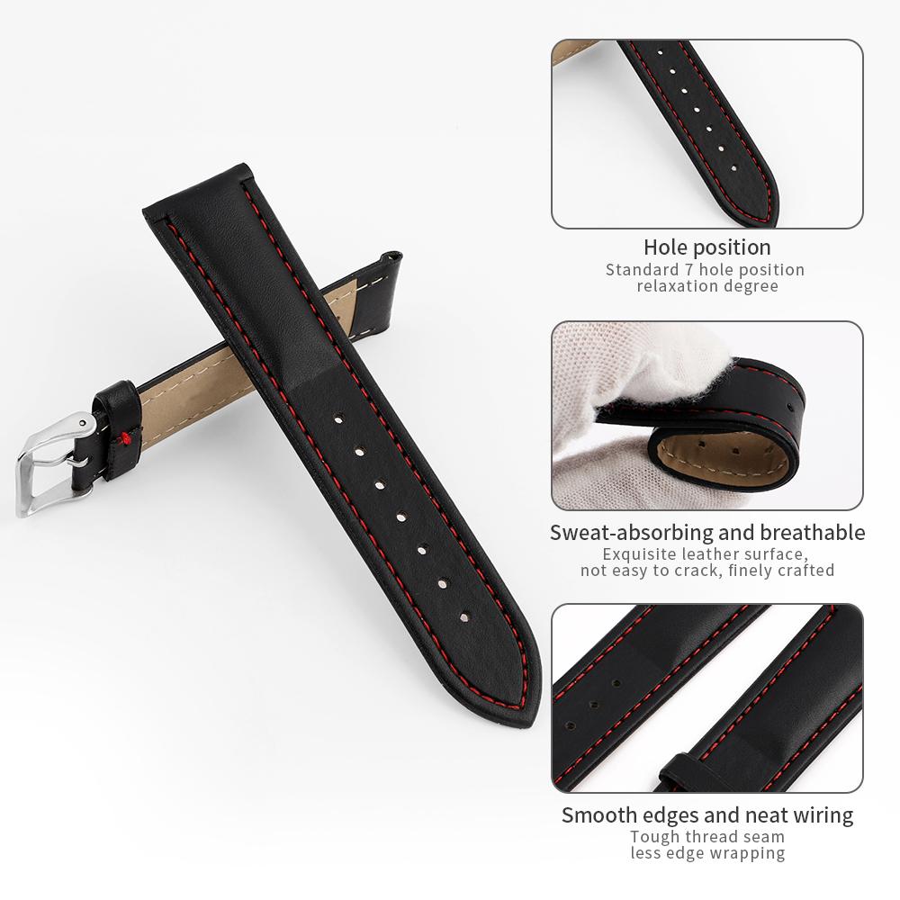 Leather Bracelet Watchband 22mm Handmade Stitching Quick Release Watch Straps Replacement Wrist Belt Accessories Black Coffee