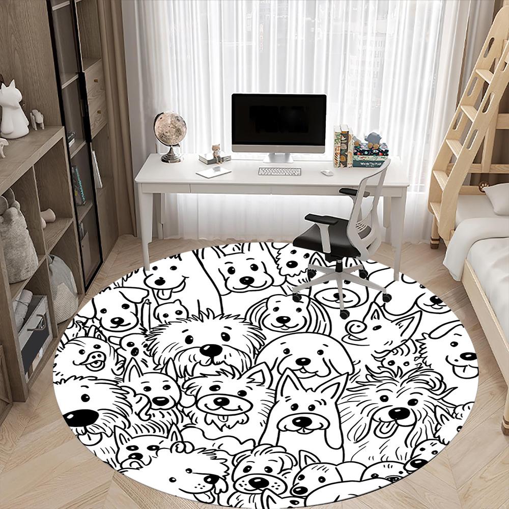 1pc Puppies Dogs Office Round Area Rug, Indoor Mat Suitable ForOffice, Under Office Chairs Bedroom Living Room Home Decor, Room Decot183