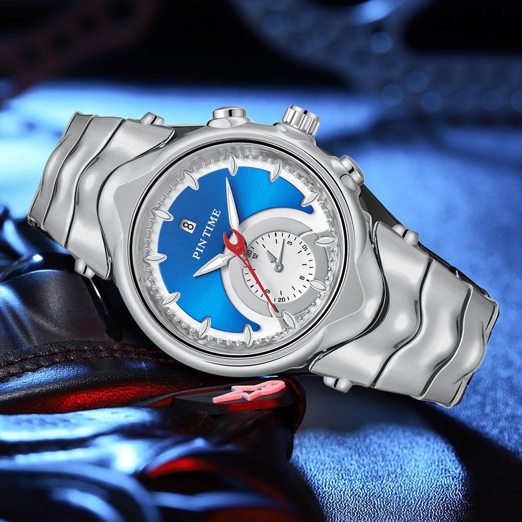 1pc men's watch, unique irregular wave-shaped case, Y2K futuristic date display, alloy strap for casual quartz watch, suitable f