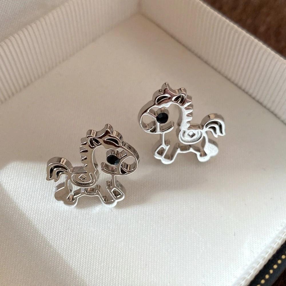 Cartoon Horse Metal Pony Earrings Chinese Style Horse Mascot Drop Earrings  Party
