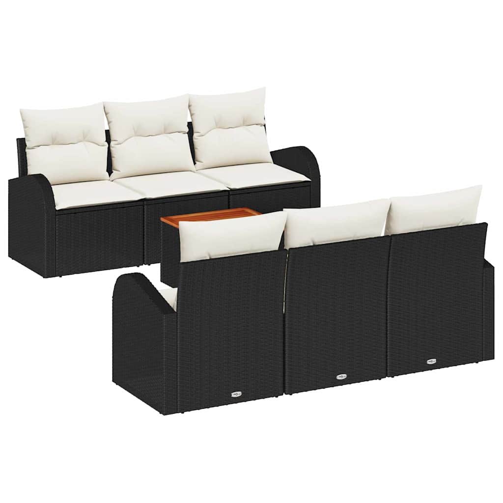 7 Piece Garden Sofa Set with Cushions Black Poly Rattan