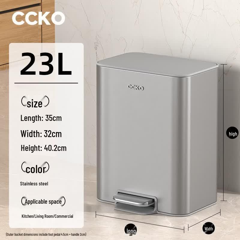 CCKO 23L Stainless Steel Foot Pedal Trash Can