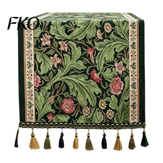 Table Runner Jacquard Floral Runner, Vintage Peony Farmhouse Heat Resistant with Tassels for Home Wedding Party