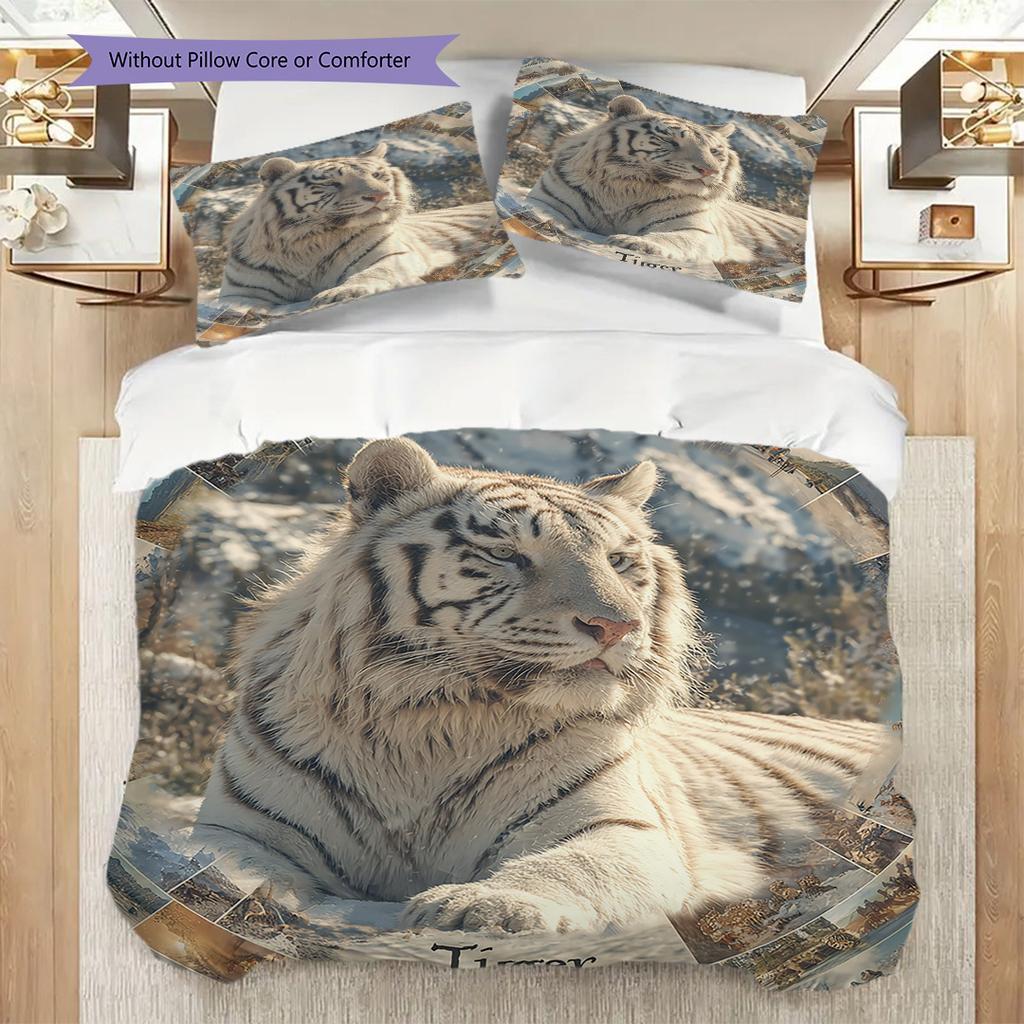 White Tiger Pattern Bedding Quilt Set Quilt Cover Pillowcase Home Decoration Birthday Gift (1 * duvet cover + 2 * pillowcase, without core)
