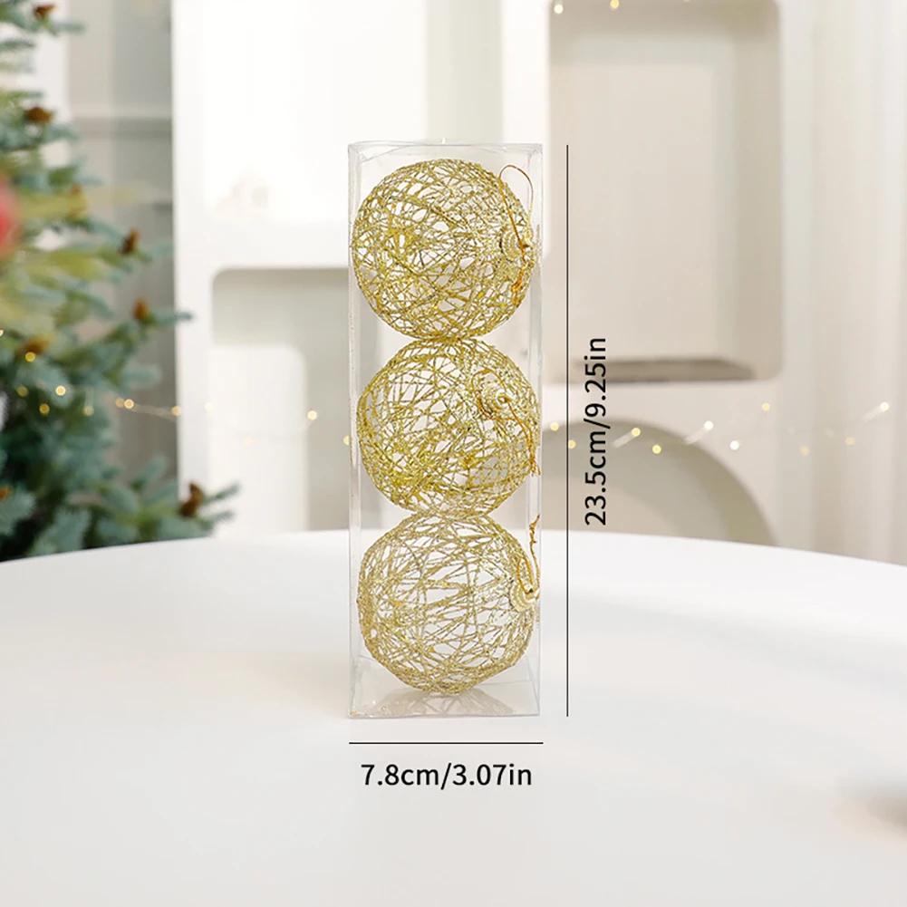 Christmas Gold Glitter Iron Wire Ball Vintage Christmas Tree Decor Hanging Christmas Gift Wrap Embellishment Home Holiday Decor