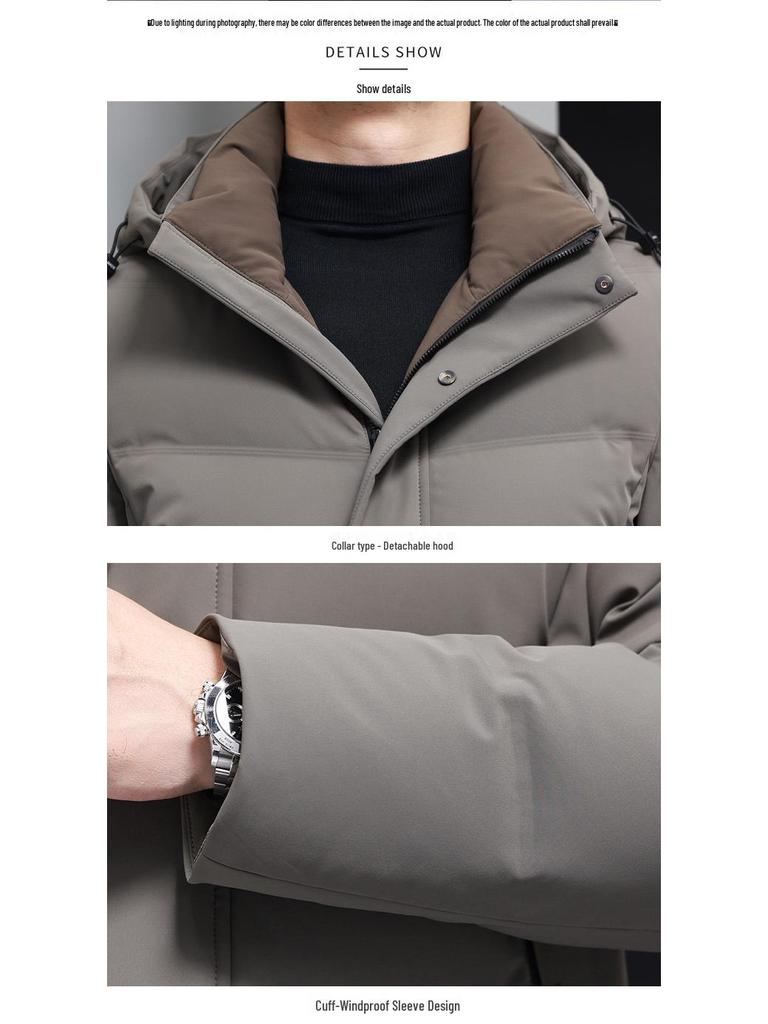 Men's Winter Down Jacket with Detachable Hood - Thick, Warm Business Casual Outerwear for Middle-Aged and Elderly.