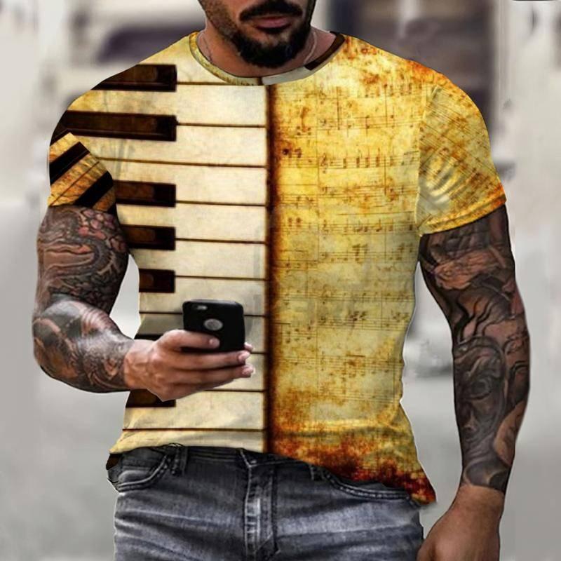 Popmusik Piano Key Notes 3D-utskrift 2022 Sommar Ny T-shirt för män Hip Hop Rolig Kortärmad Oversized Topp 6XLo krage