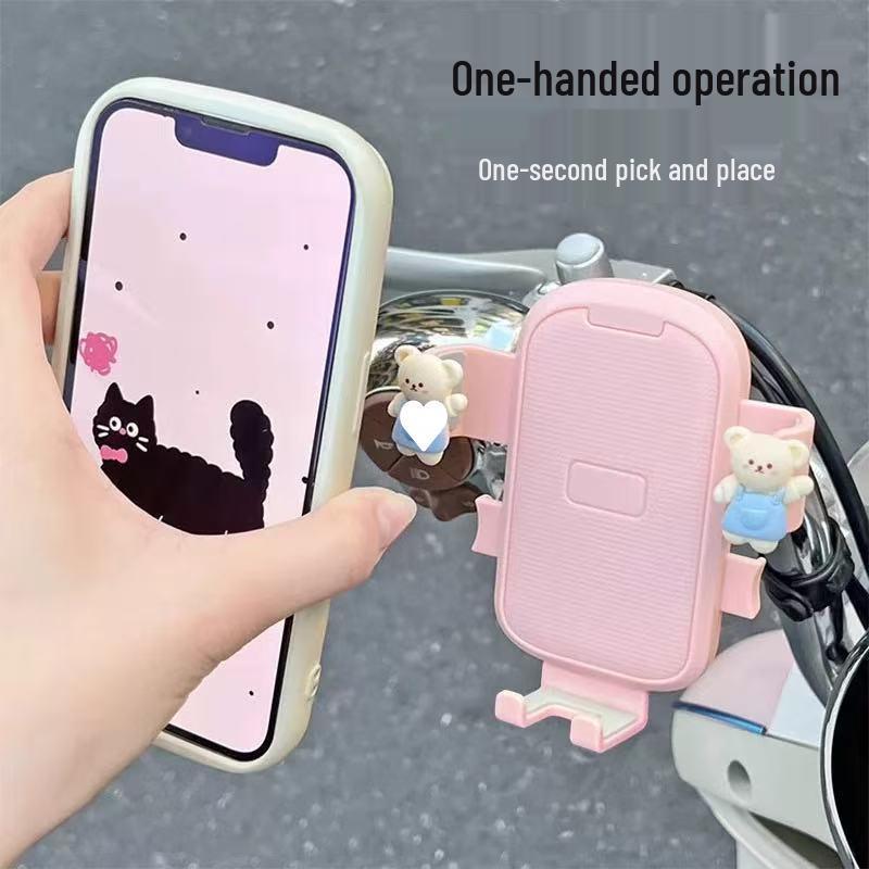 Niedlicher Cartoon Universal Stoßfester Handyhalter für Elektrofahrzeuge, Motorräder, Fahrräder und Autos mit Navigationshalterung