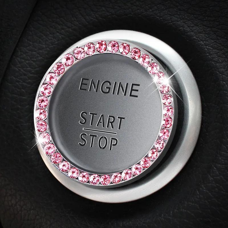 Car Start Button Rhinestone Sticker Diamond Bling Ring One Click Start Stop Switch Stickers Decoration Auto Accessories Decals