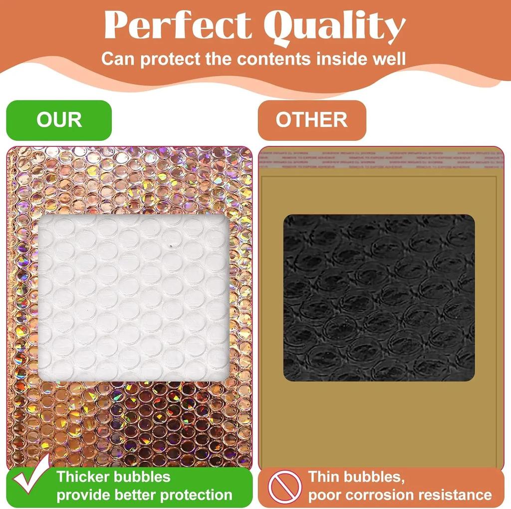 50Pcs Packaging Supplies Holographic Shipping Bags Champagne Color Metal Bubble Mailer Small Business Envelope Mailing Office