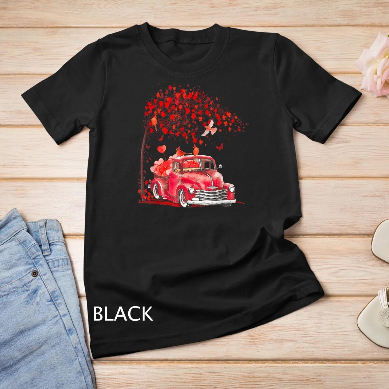 Red Truck Happy Valentines Day Cute Couple Matching T Shirt S чёрный