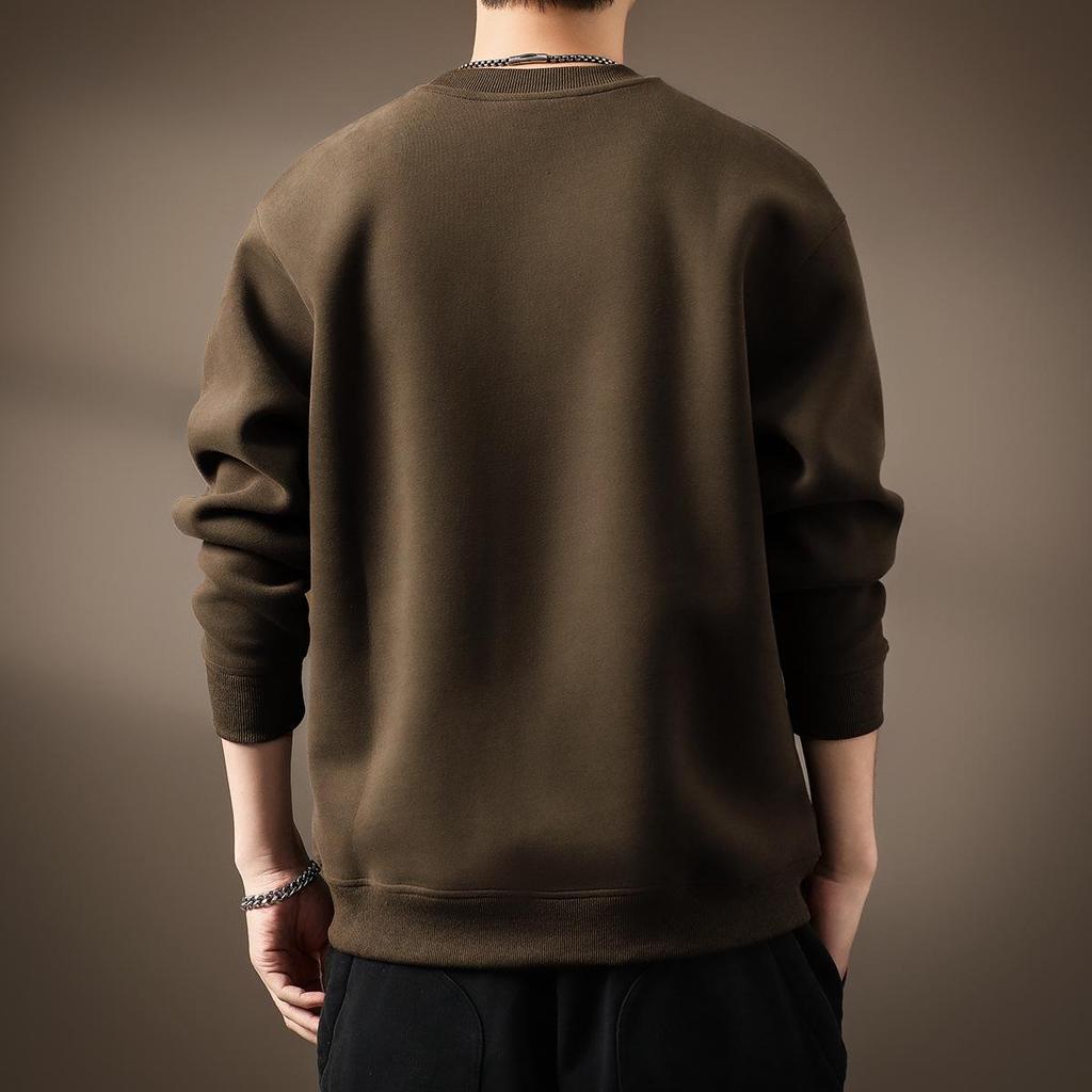 Men's 420g Heavyweight Patchwork Hoodie: Autumn Loose Fit, Plus Size Round Neck Base Layer, American Style.