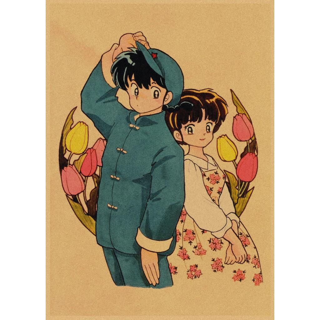 Ranma 1/2 Retro Anime Plakát - Kraftový Papír Nástěnné Umění pro Dekoraci Baru nebo Kavárny