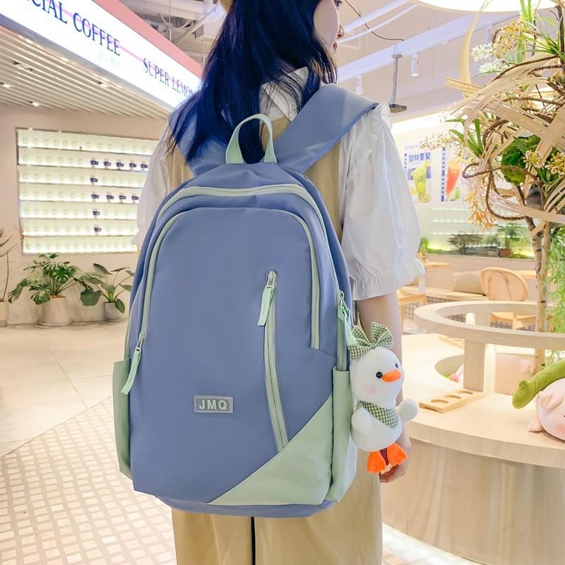 Color Blocked Simple Letter Decor Student Casual Backpack For Use School
