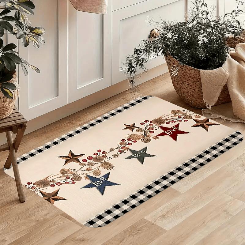 1pc Five-Pointed Star Theme Printed Kitchen Mat, Light Weight, Mat, Soft Padded Runner for Living Room, Bedroom, Kitchen