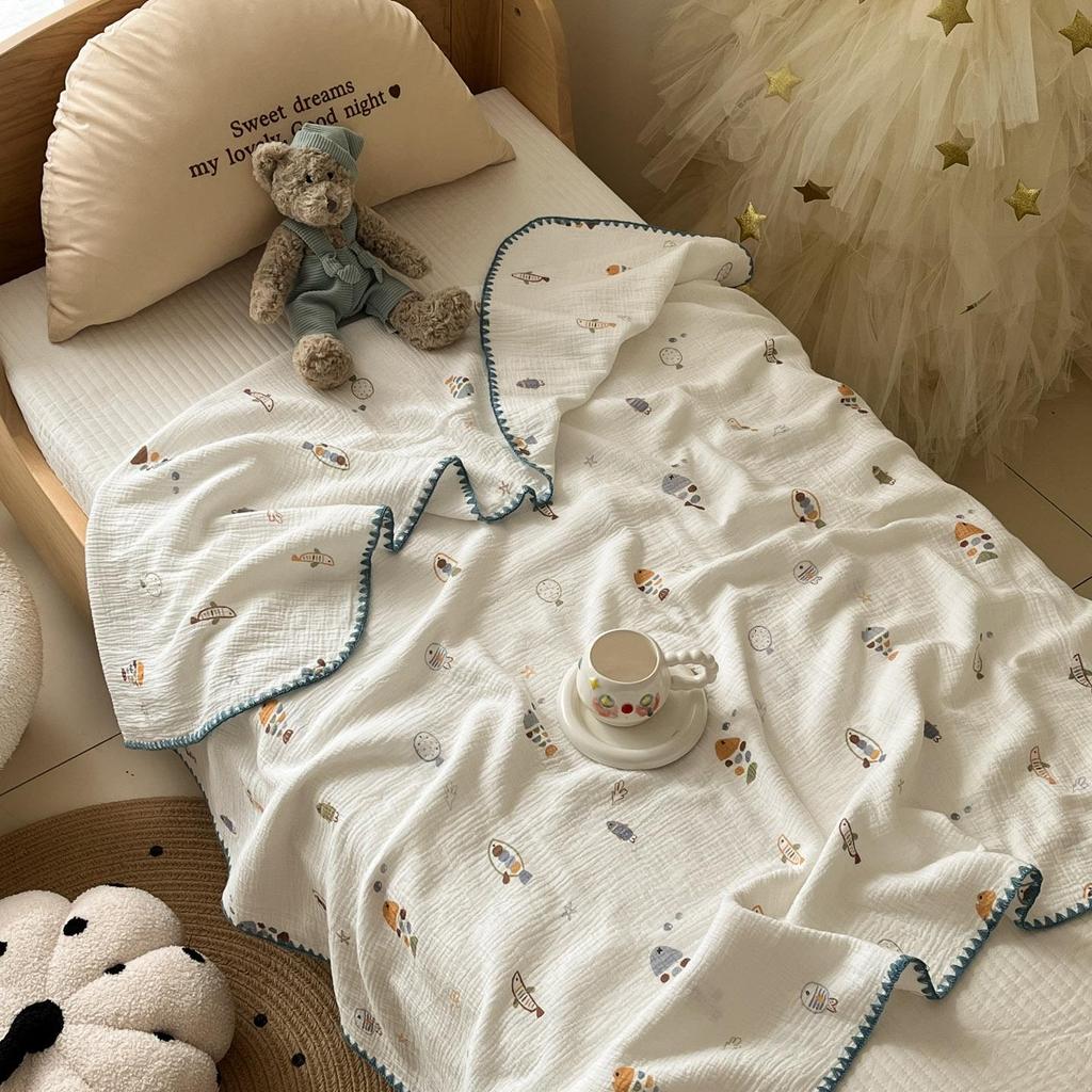 Class A Crinkled Gauze Cotton Children's Summer Quilt - Lightweight, Cooling, Machine Washable