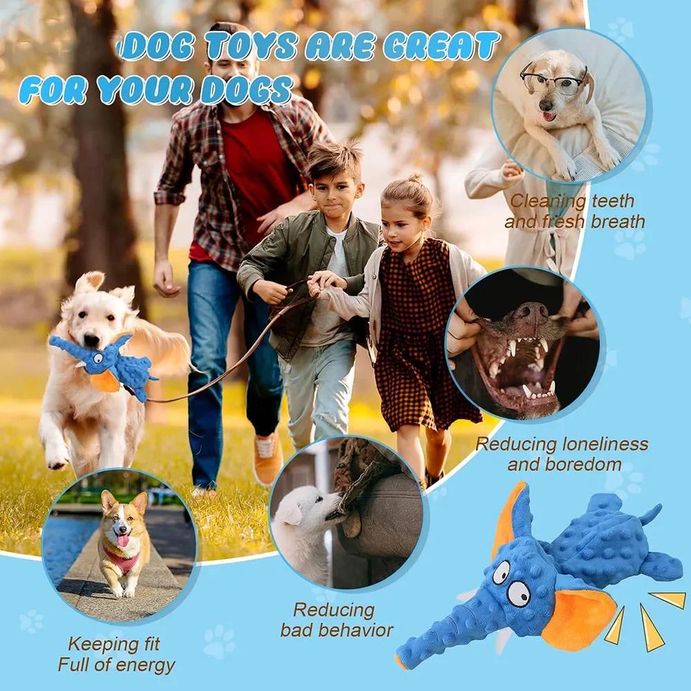 Durable No Stuffing Dog Chew Toys Soft Plush Squeaky Elephant Shaped Pet Toy for Dogs Stuffingless Puppy Toys for Teeth Cleaning