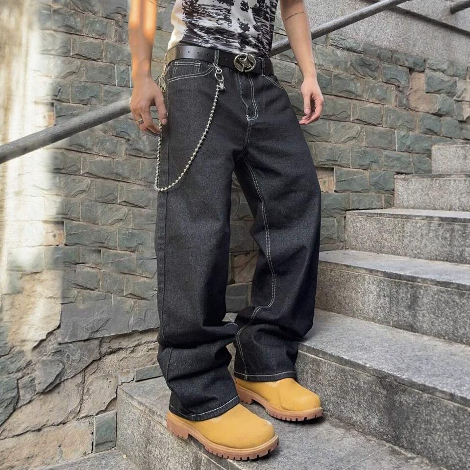 Large size American embroidered wide-leg jeans retro casual and thin loose straight floor-mopping trousers