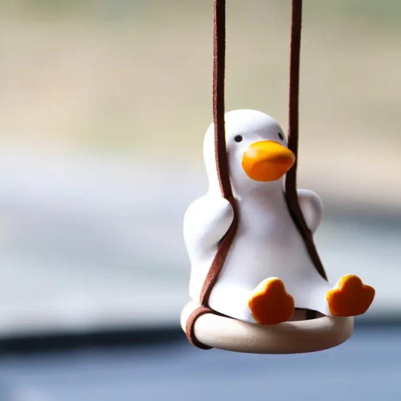 Cute Gypsum Swing Duck Anime Pendant Auto Rearview Mirror Ornaments Birthday Gift Couple Accessorie Car Fragrance Car Accessorie