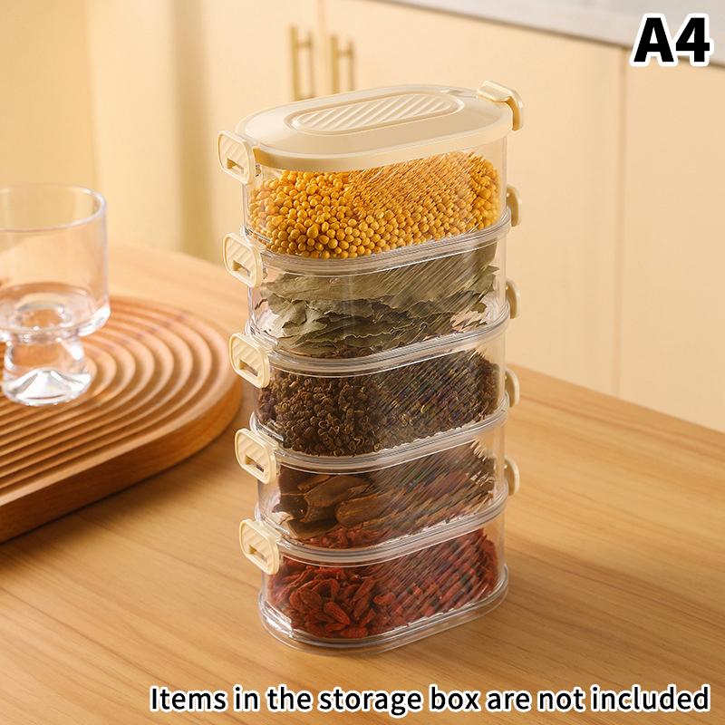 

5-слойная прозрачная коробка для специй с крышкой, кухонная банка для приправ, герметичный штабелируемый контейнер для еды, коробка для хранения фруктов, зерна, орехов