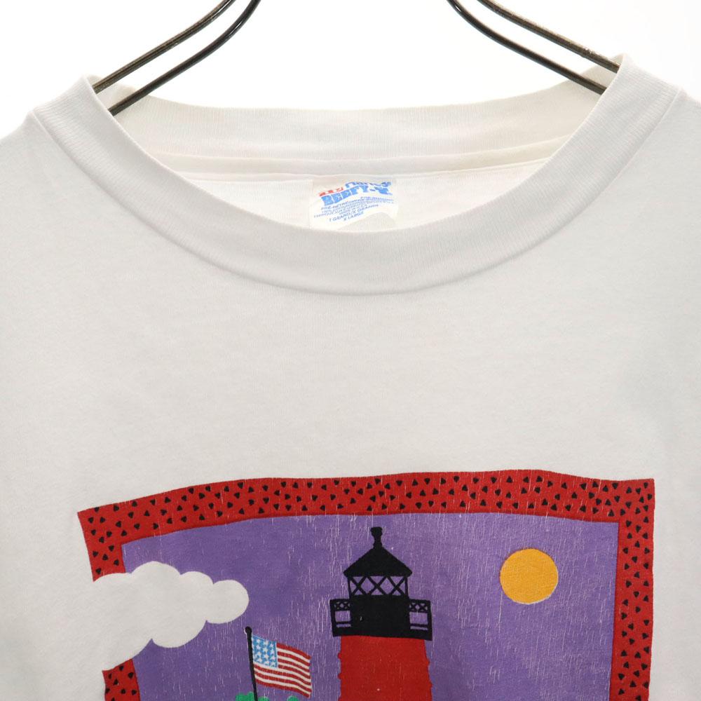 Hanes 90s Lighthouse print Short sleeve Single stitch T-shirt Old vintage Men's Used