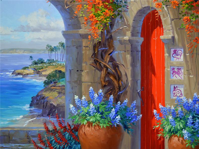 Kit Diamond Painting Casa Bordo Mare Ricamo Diamante Saldi Paesaggio Fiori Immagini di Strass Mosaico Decorazione Casa