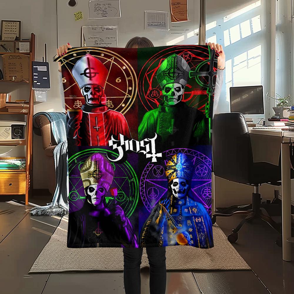 1Pc Ghost Band Print Flannel Blanket, High Quality Comfortable for All Seasons, Home Decor, Warmth and Comfort, Perfect for Christmas Gifts