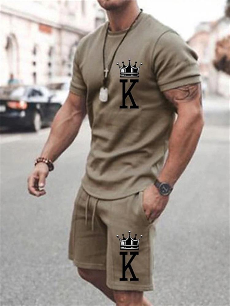 Summer Men's Casual Suit Loose Two-piece Simple Set Men's T-shirt and Shorts Sportswear