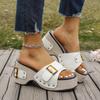 Foreign Trade Large Size Thick Heel Sandals Women's 2025 Summer New One-word Buckle Beach Fashion Sandals Shoe Buckle