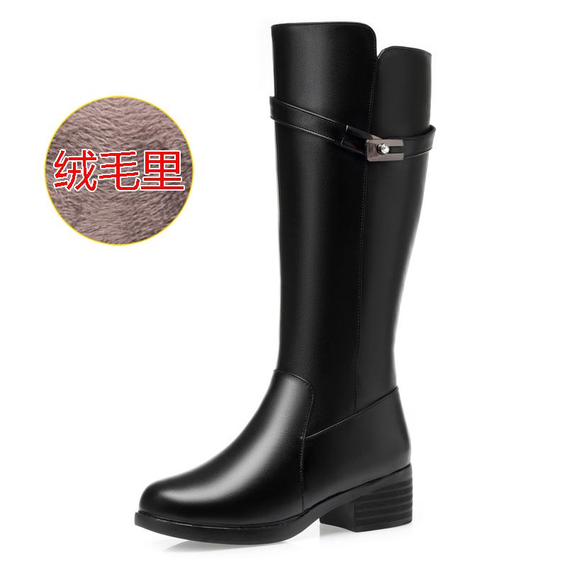 

Женские утепленные шерстяные высокие сапоги Детские осенне-зимние толстый каблук мягкая подошва мех интегрированные женские хлопковые сапоги средний каблук большие размеры сапоги 35