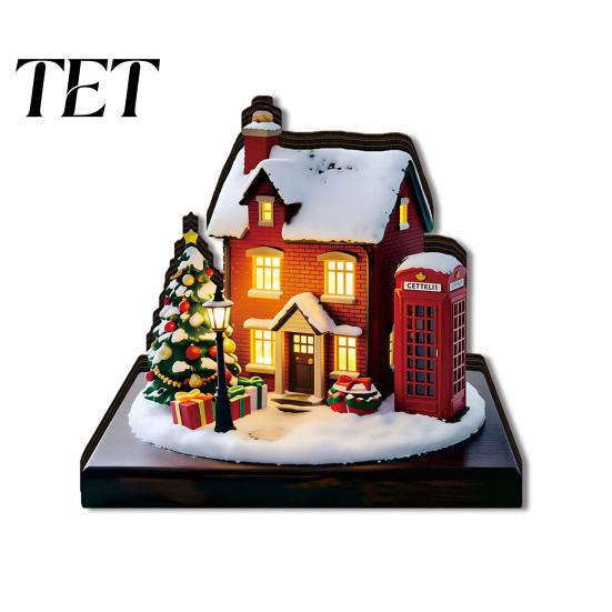 Cozy Living Room Decor Items Christmas Wooden Light Up House Table Ornament, LED Lighted Tabletop Decorations Book Nook Village Decoration for Holiday