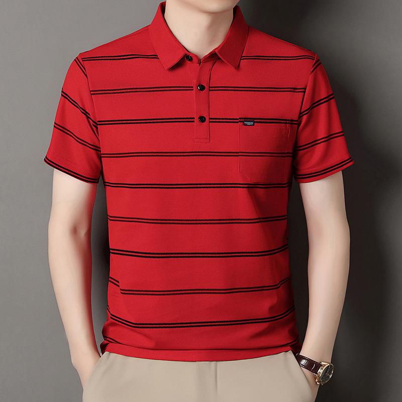 Summer Men's Striped Short Sleeve Polo Shirt Fashion Business Casual Lapel Pocket Half Sleeve Sports Breathable T-shirts