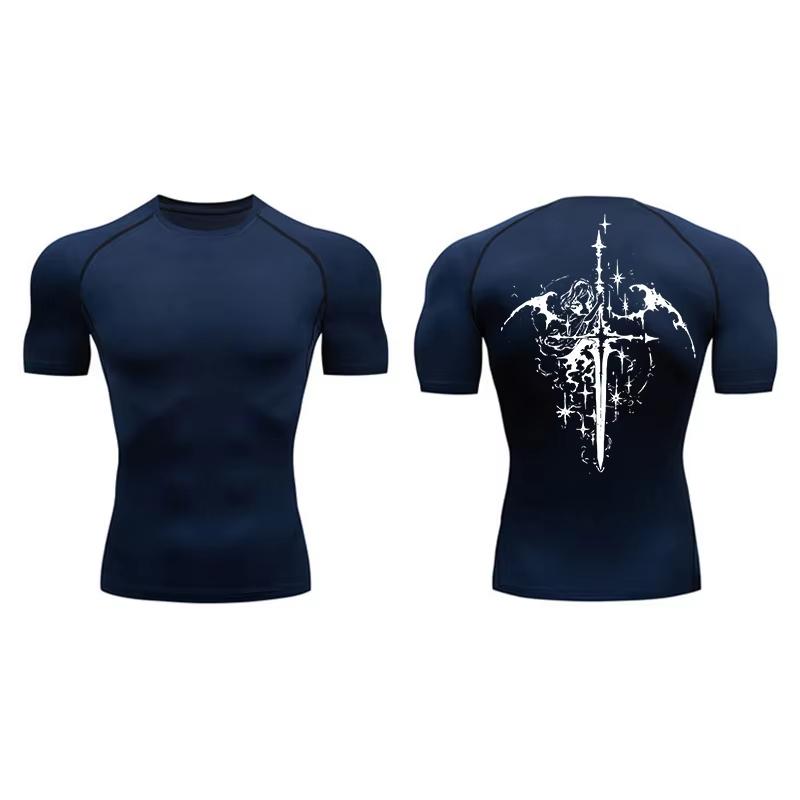 Spider Print Short Sleeve Compression Shirts for Men Summer Athletic Quick Dry T-shirts Gym Workout Running Tees Tops  RL00227
