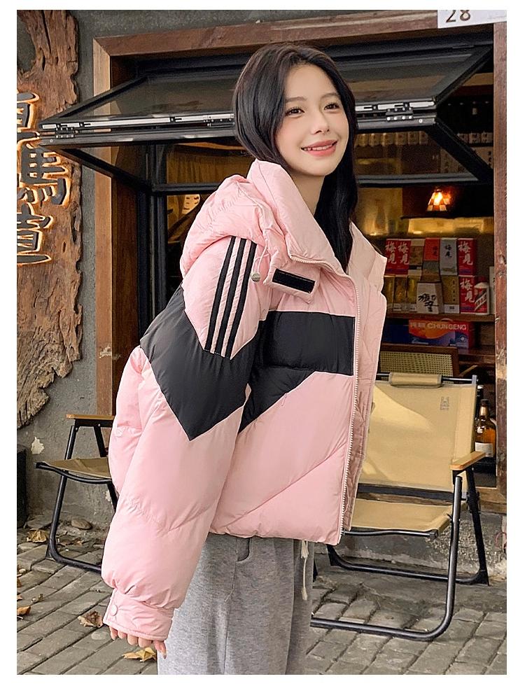 Short Color-block Hooded Warm Down Cotton-padded Jacket