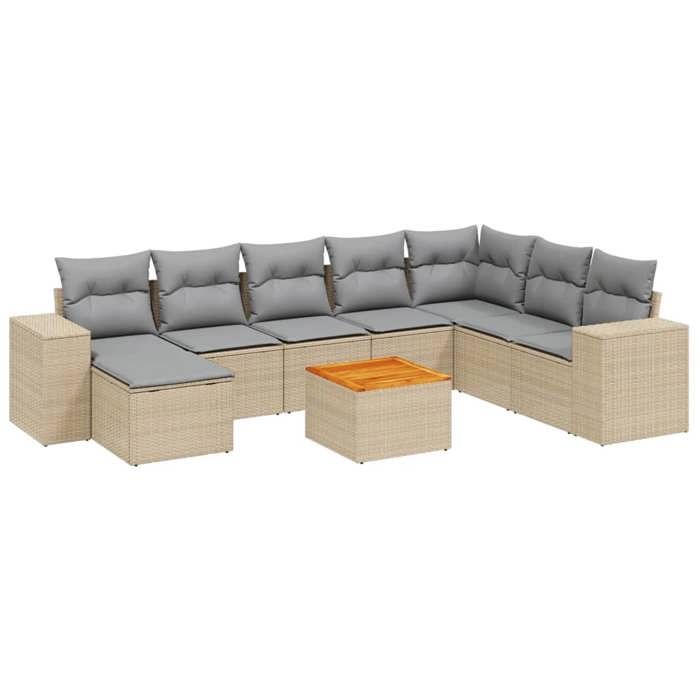 VidaXL Garden Lounge Set with Cushions 9 Pcs, Patio Sofas, Patio Furniture Set, Outdoor Furniture, Beige 3225583