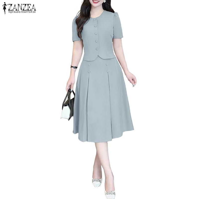 ZANZEA Women Short Sleeve Tops and Skirts Summer Two Piece Suit Sets