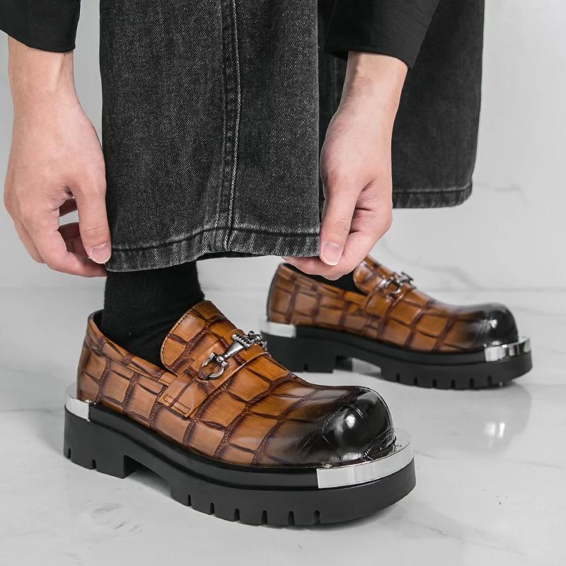 Retro Men's Chunky Sole Shoes Patent Leather Elevator Oxfords Casual Big Size Fashion Sneakers for Men Height Increasing Shoes