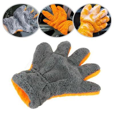 Double-sided Care Cleaning Gloves Coral Fleece 5-Finger Gloves Car Washing Gloves  for Car Wash