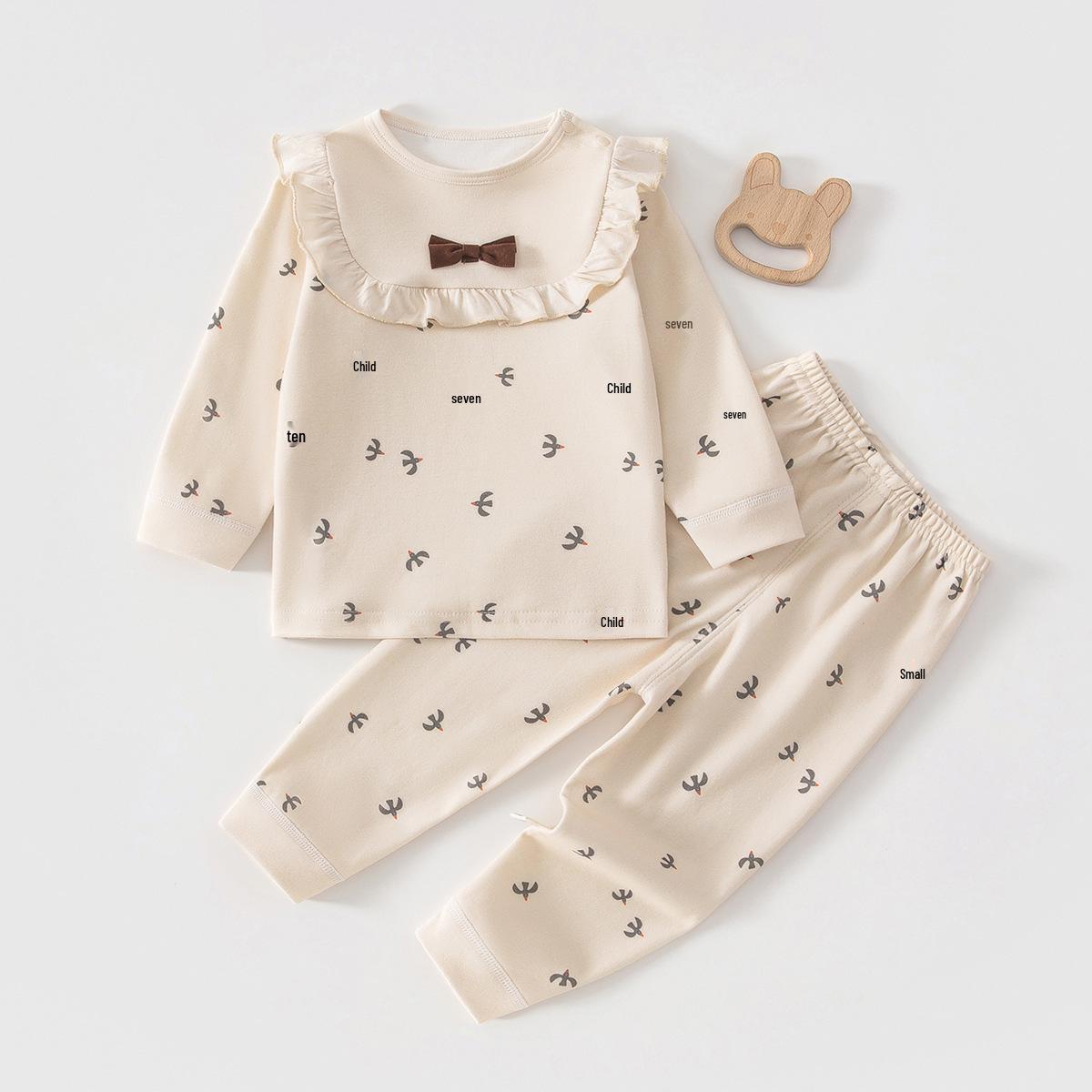Baby Girl Autumn Outfit: Lace Collar Top & Pants Set, Pure Cotton, Suitable for Spring and Autumn Size 100