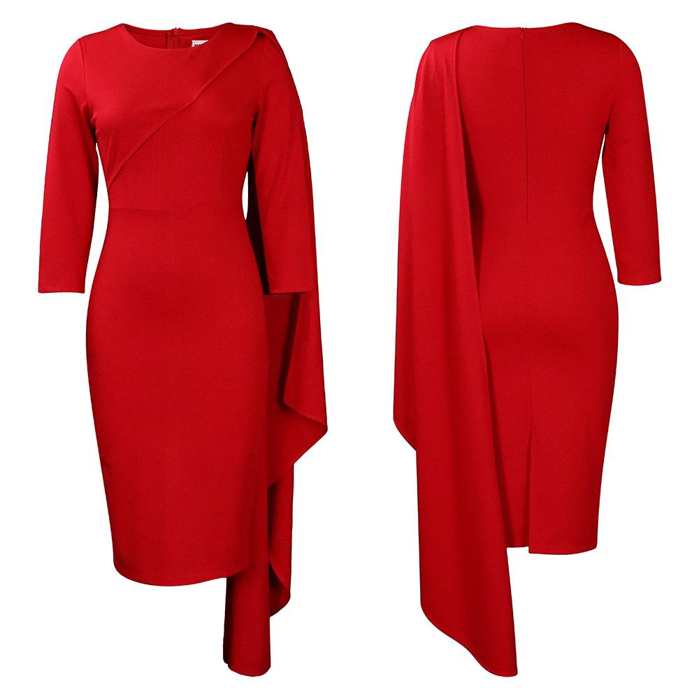 Large Size Women Summer Fashion Long Sleeves Short Dress Ladies Elegant One Piece Solid Sheath Dress