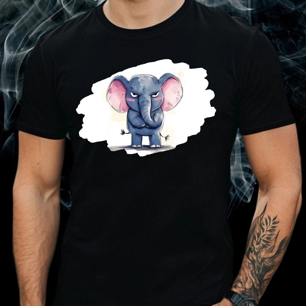T-Shirt Herren Mürrischer Cartoon Elefant Motiv Baumwolle Größe S bis 5XL