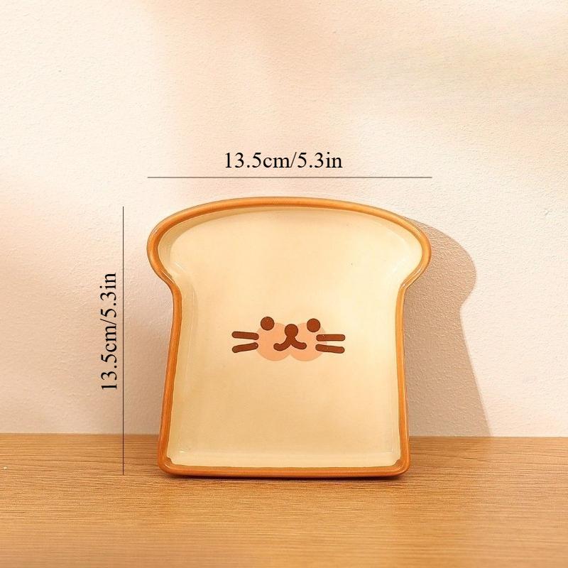 

Cute Toast Bread Shaped Ceramic Dishes Cartoon Cat Expressions Seasoning Dish Snack Plates Fruit Sushi Bowl Kitchen Tableware