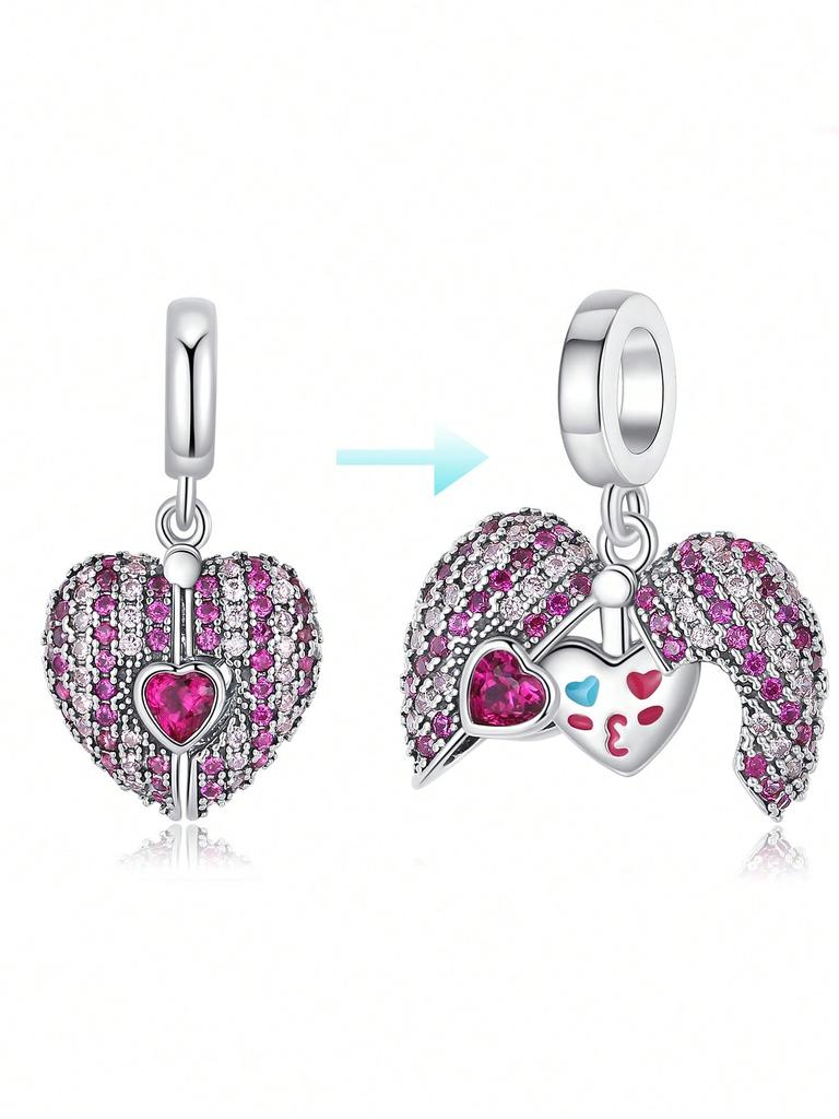 Charms Plata Copper Colors Valentine'S Day Redheart Gemstone Beads Pendant For Original Bracelet For Women Diy Jewelry Love Gift