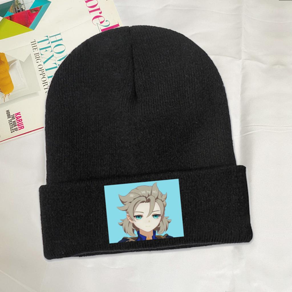 Smug Albedo Genshin Impact Strickmütze Beanies Wintermütze Warm Casual Videospiel Cap Unisex Frauen Geschenke