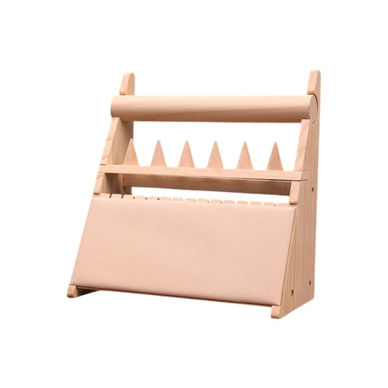 Elegant Wood Rings Holder Necklace Display Stand Fashionable Jewelry Display Rack Wood Texture for Jewelry Organization бежевый