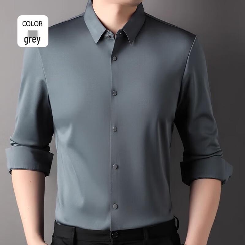 Luo Meng Men s Graphene Thermal Fleece-Lined Short Sleeve Business Shirt 170