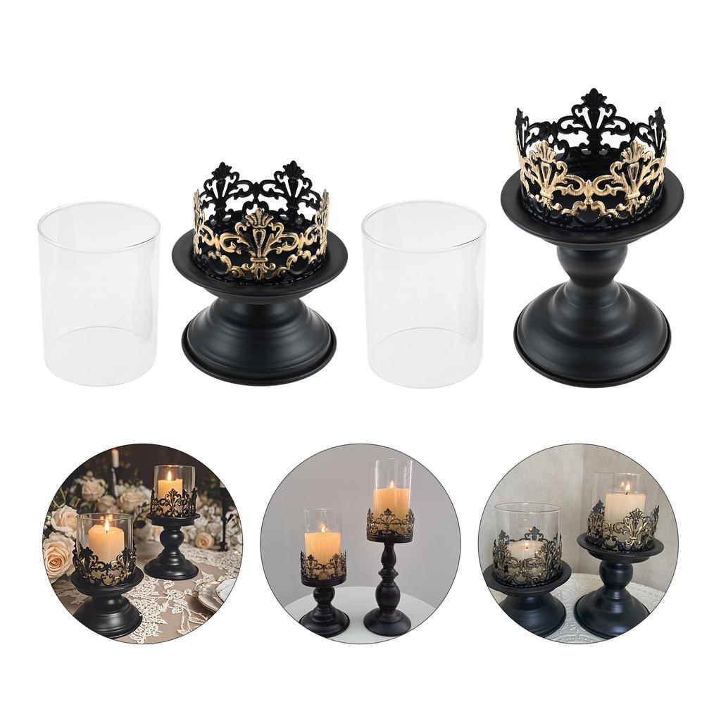 2Pcs Iron Pillar Candle Holder Set for Christmas Table Decoration Candlestick Holder for Fireplace Dinner Desk Tabletop Ornament