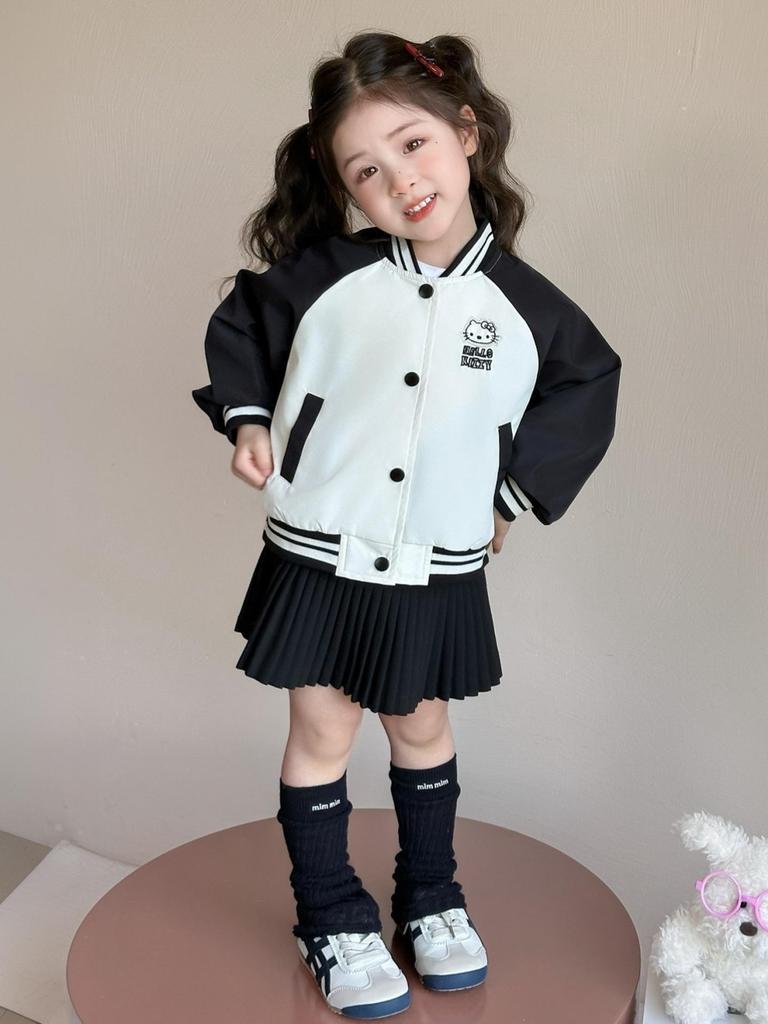 Girls' Cat-Themed Baseball Jacket - 2025 Spring/Autumn Casual Children's Top