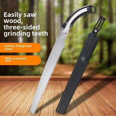Scie à main pour grand arbre en acier au manganèse avec coque de protection – Scie d'extérieur portable pour le travail du bois avec lame droite remplaçable.