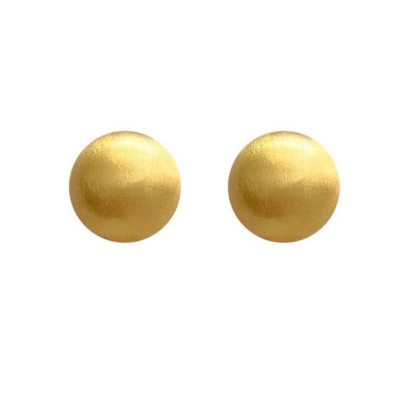 Frosted Gold Brushed Half Metal Big Ball Round Earrings for Women Retro Unique Creative Versatile Accessories Brincos